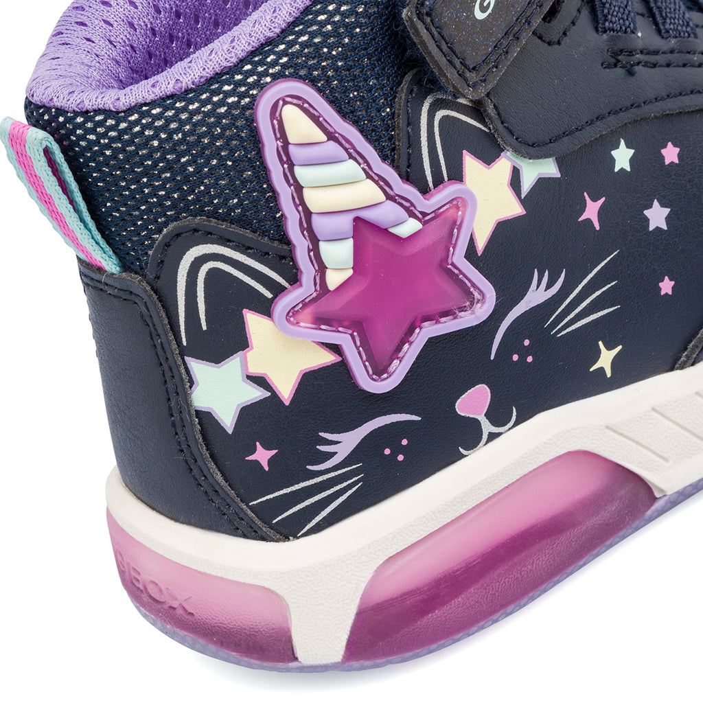 Sneakers alte blu e lilla da ragazza con luci nella suola Geox