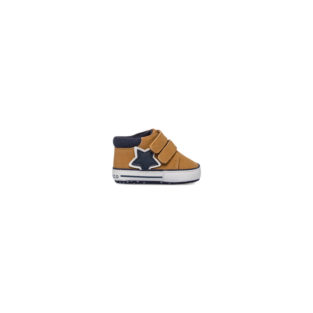 Sneakers alte marroni primi passi con dettagli blu Chicco