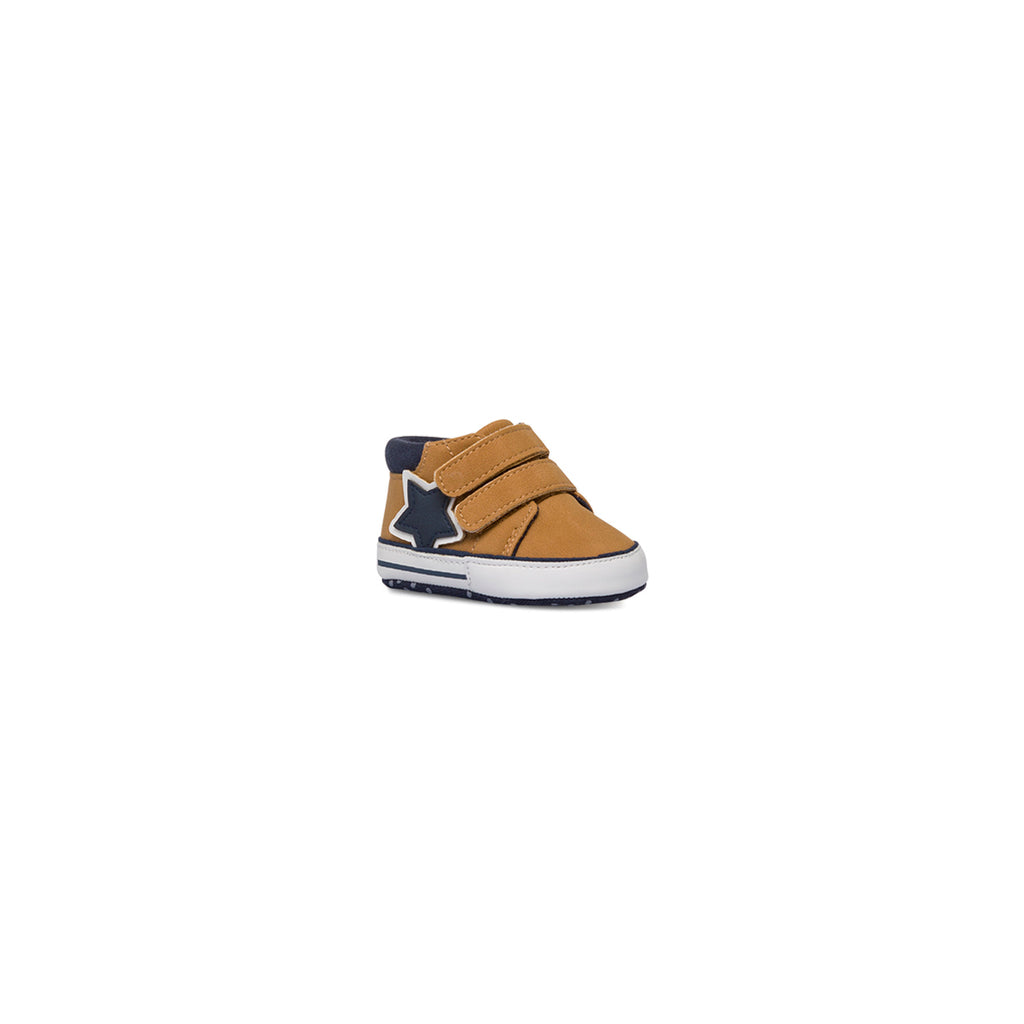 Sneakers alte marroni primi passi con dettagli blu Chicco