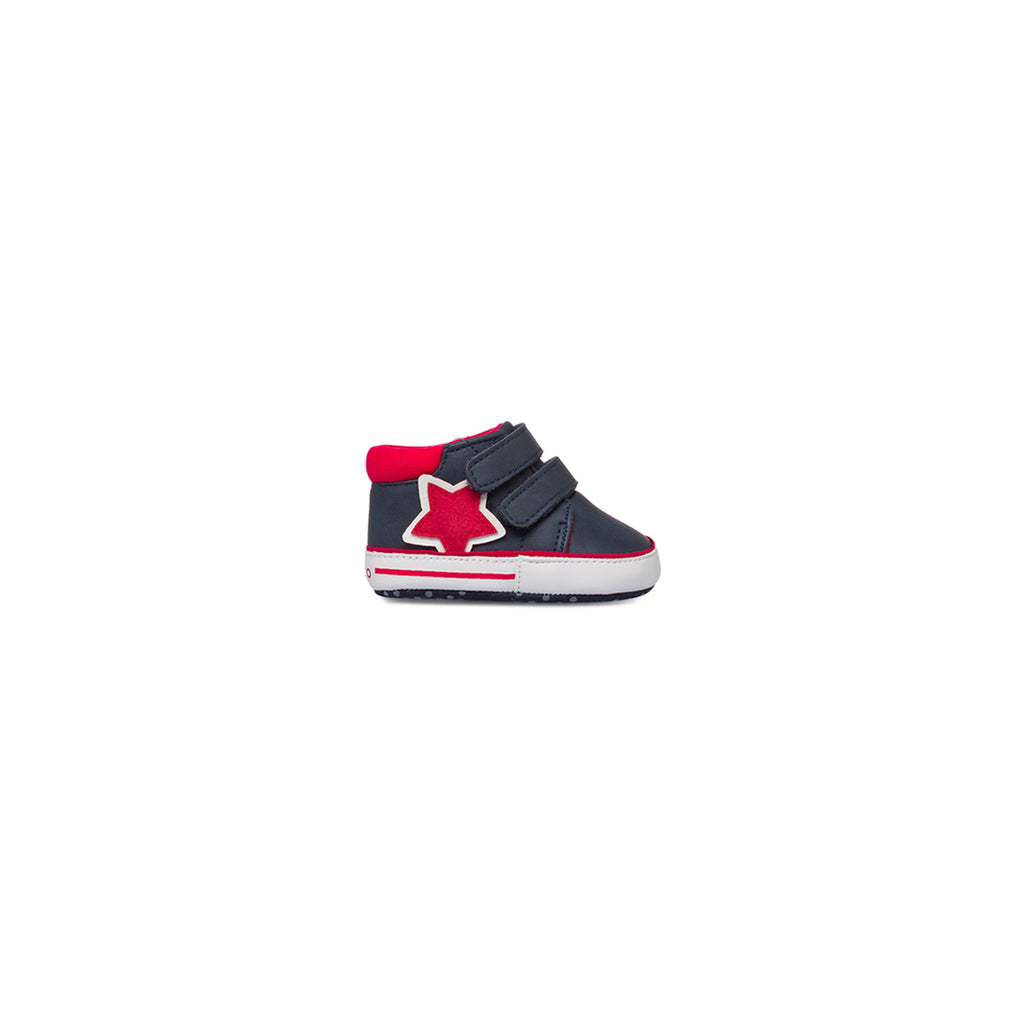 Sneakers alte blu primi passi con dettagli rosso Chicco