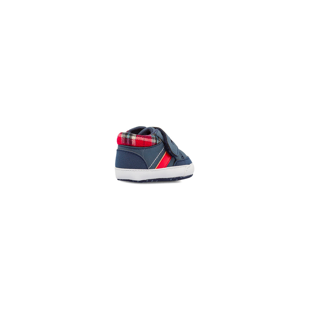 Scarpe Primi Passi blu da bambino con dettagli tartan rossi Chicco