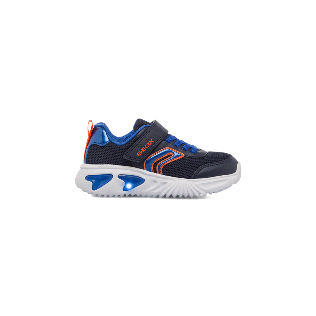 Sneakers traspiranti primi passi blu da bambino con luci nella suola Geox Assister