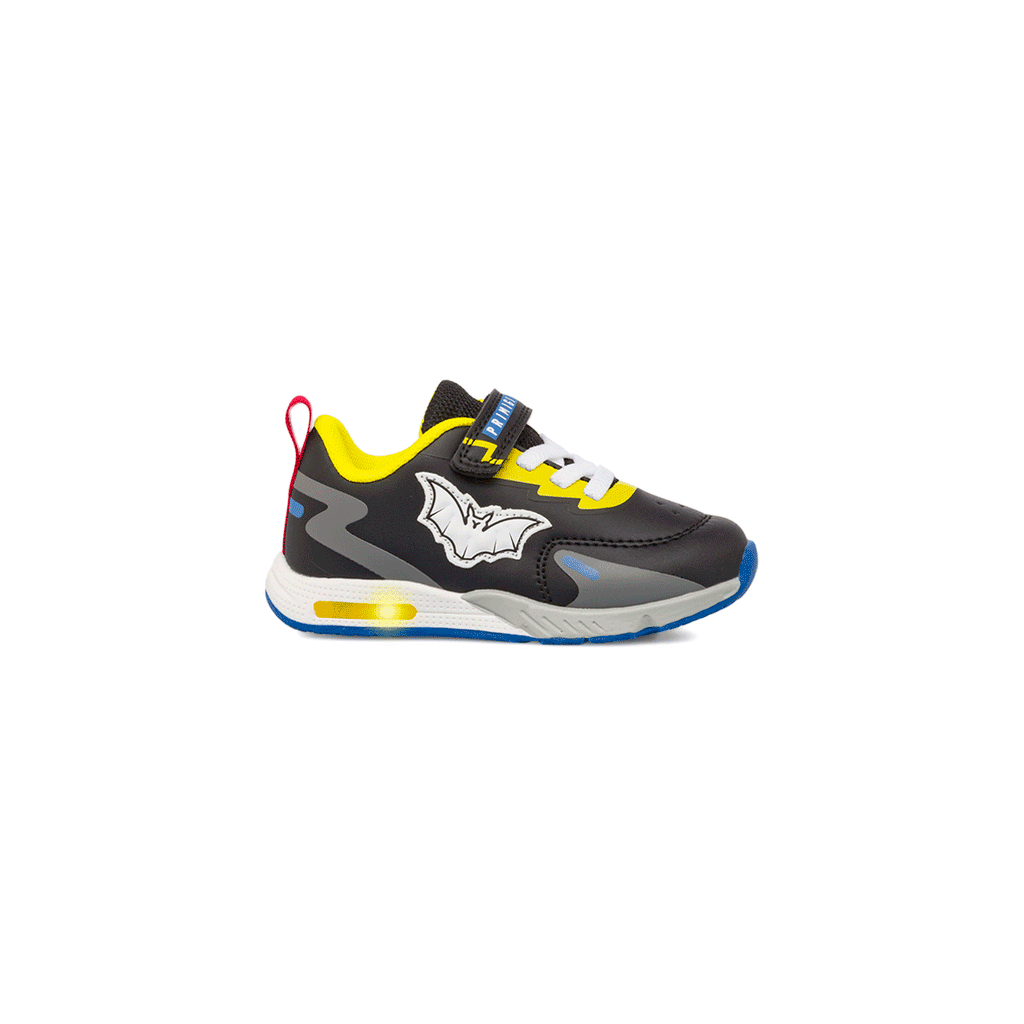 Sneakers primi passi bambino nere e giallo fluo con luci Primigi