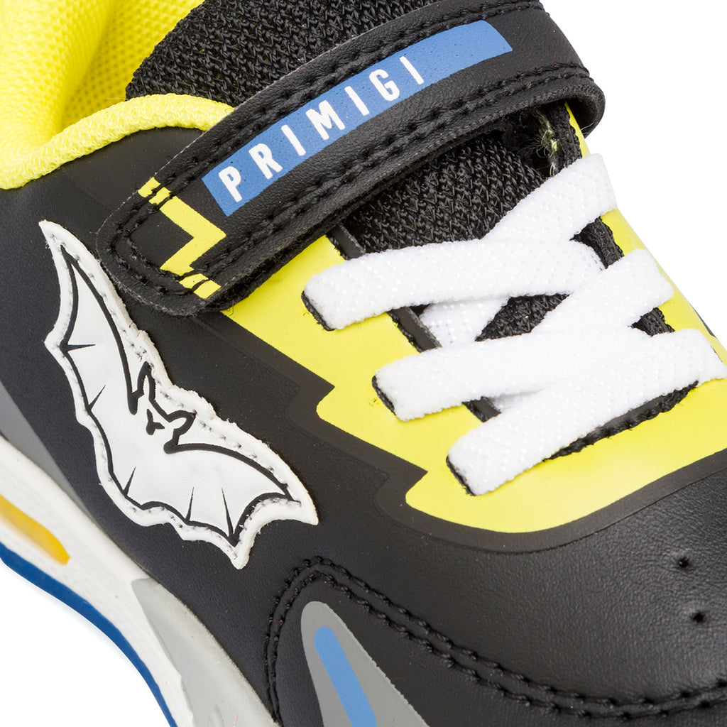 Sneakers primi passi bambino nere e giallo fluo con luci Primigi
