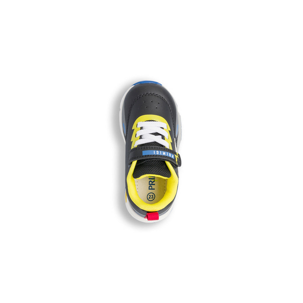 Sneakers primi passi bambino nere e giallo fluo con luci Primigi