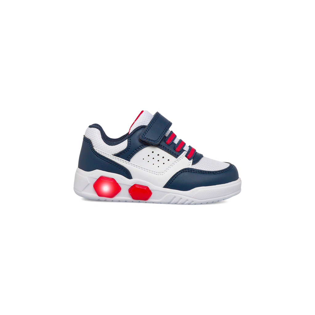 Sneakers bianche e blu da bambino con luci nella suola Space Boy
