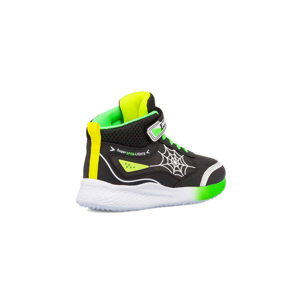 Sneakers da bambino nere con dettagli verde e giallo fluo e luci Primigi