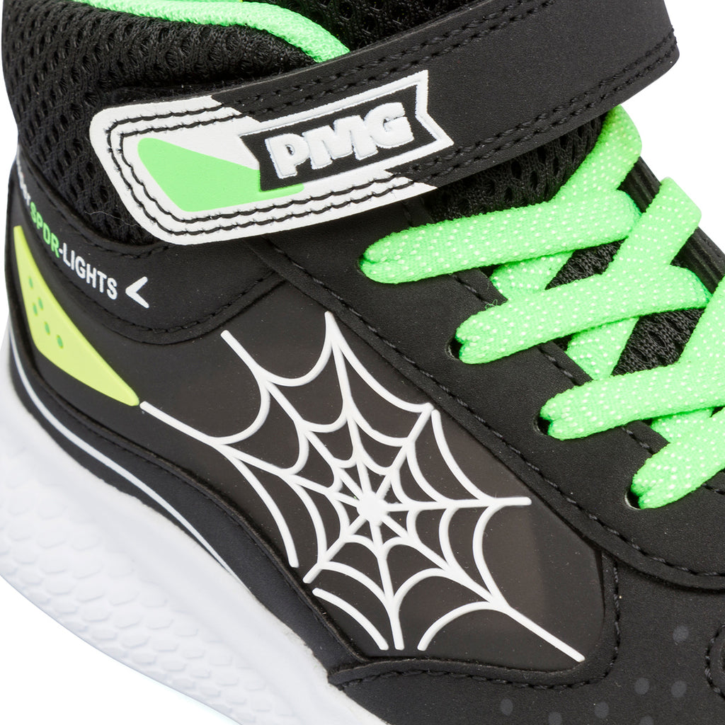 Sneakers da bambino nere con dettagli verde e giallo fluo e luci Primigi