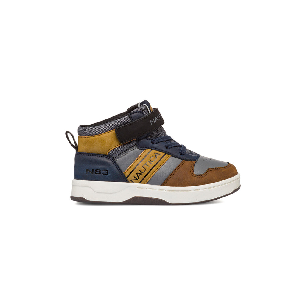 Sneakers da bambino grigie e blu con logo Nautica
