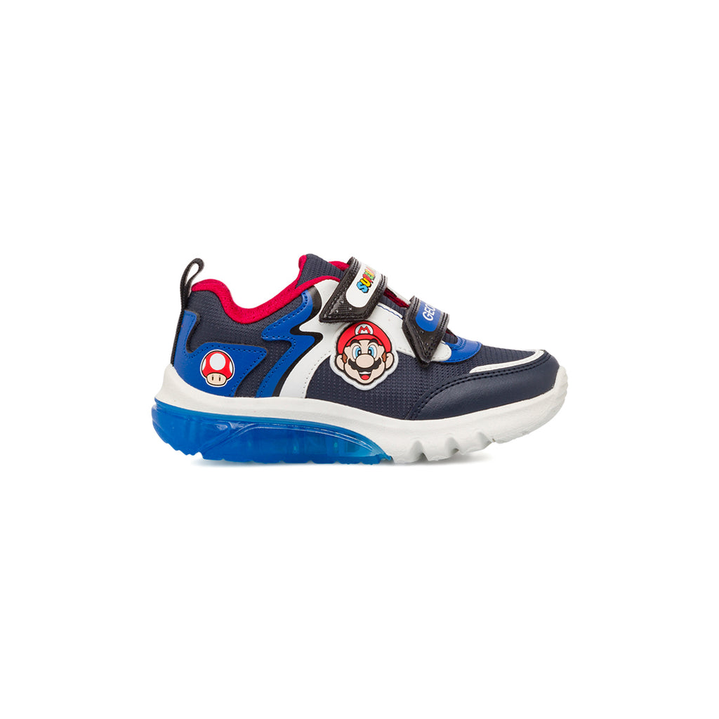 Sneakers da bambino blu e rosse con luci nella suola Geox Super Mario