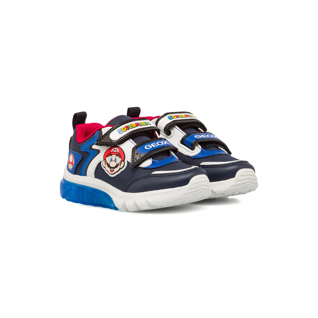 Sneakers da bambino blu e rosse con luci nella suola Geox Super Mario