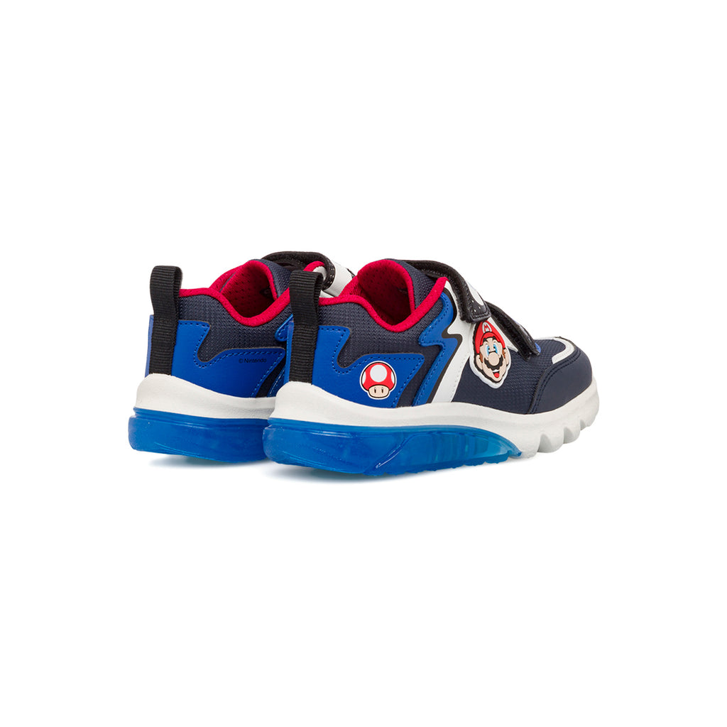 Sneakers da bambino blu e rosse con luci nella suola Geox Super Mario