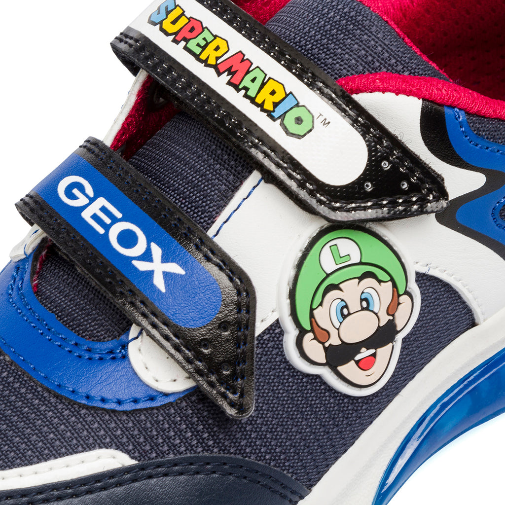Sneakers da bambino blu e rosse con luci nella suola Geox Super Mario