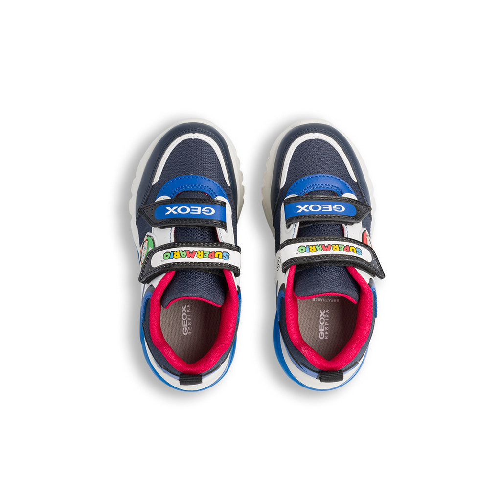 Sneakers da bambino blu e rosse con luci nella suola Geox Super Mario