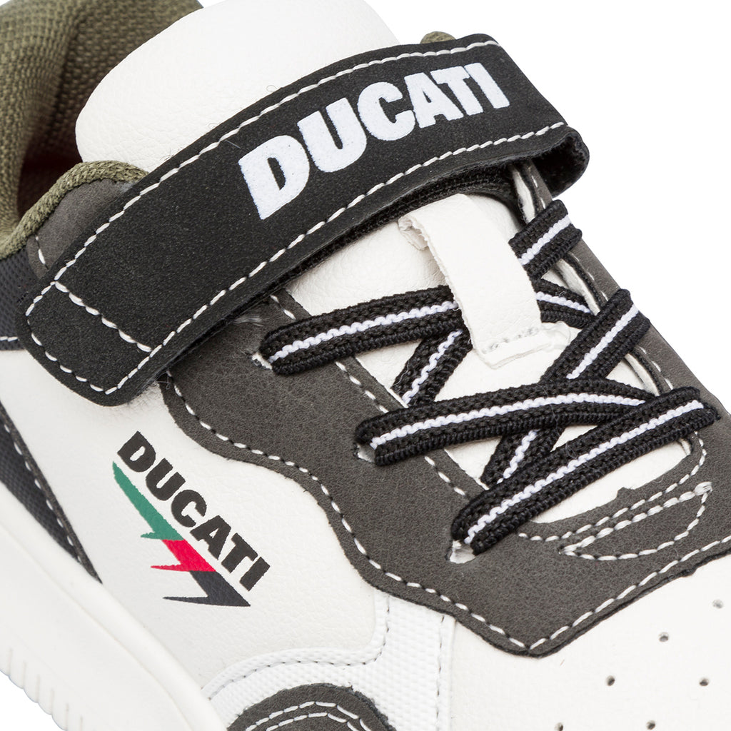 Sneakers da ragazzo bianche e grigie  con logo Ducati