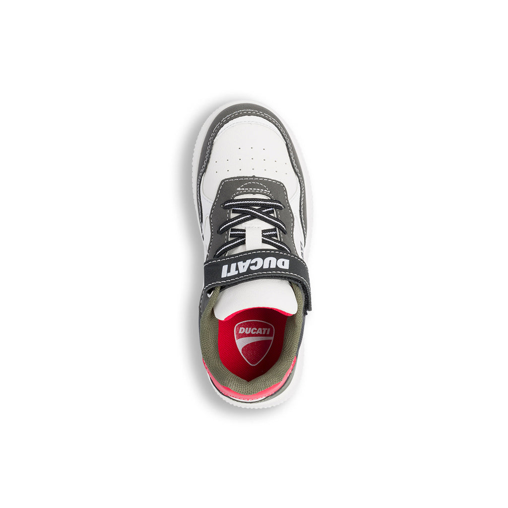 Sneakers da ragazzo bianche e grigie  con logo Ducati