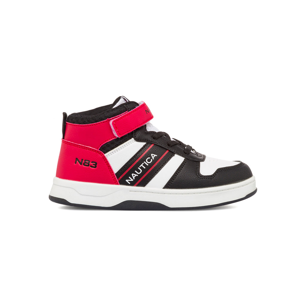 Sneakers alte da bambino bianche con dettagli rossi e neri con logo Nautica