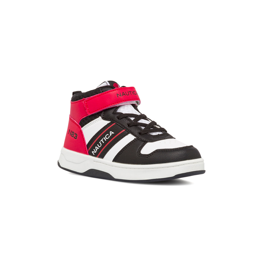 Sneakers alte da bambino bianche con dettagli rossi e neri con logo Nautica