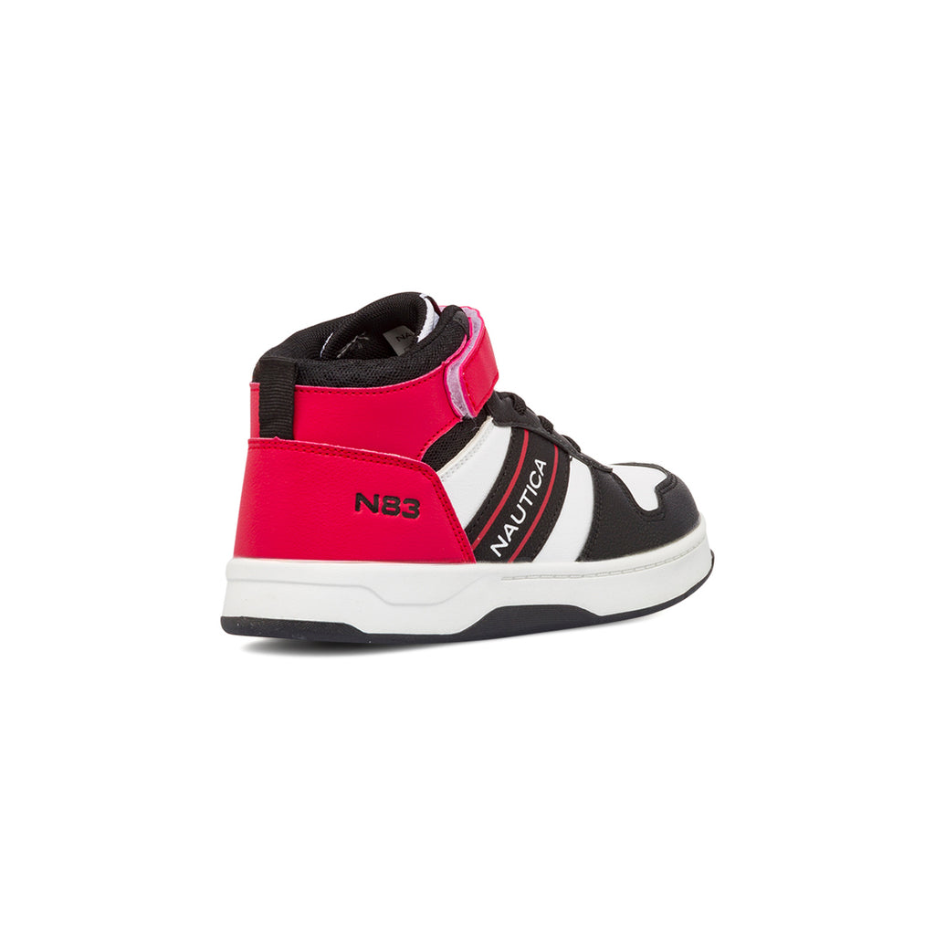 Sneakers alte da bambino bianche con dettagli rossi e neri con logo Nautica