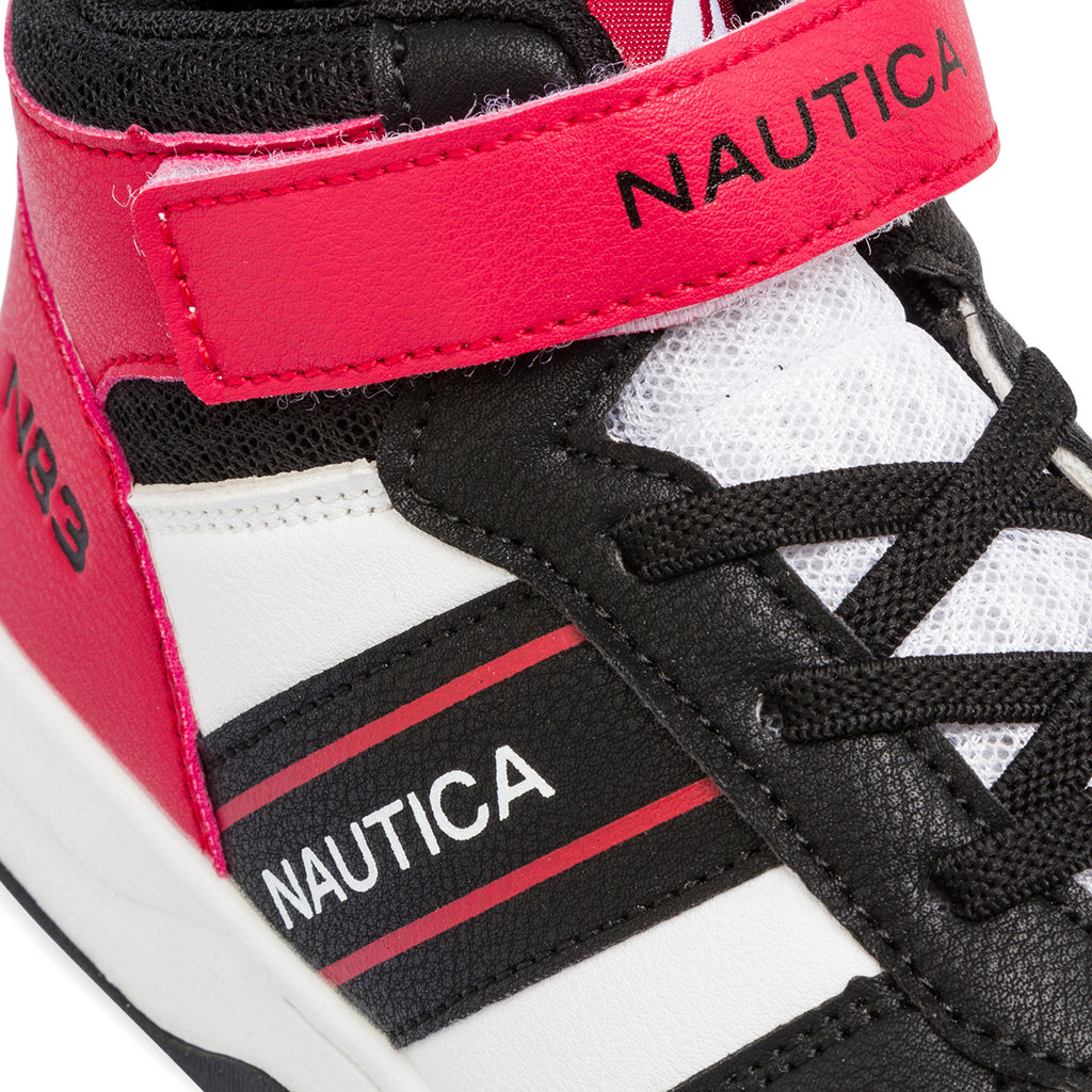 Sneakers alte da bambino bianche con dettagli rossi e neri con logo Nautica
