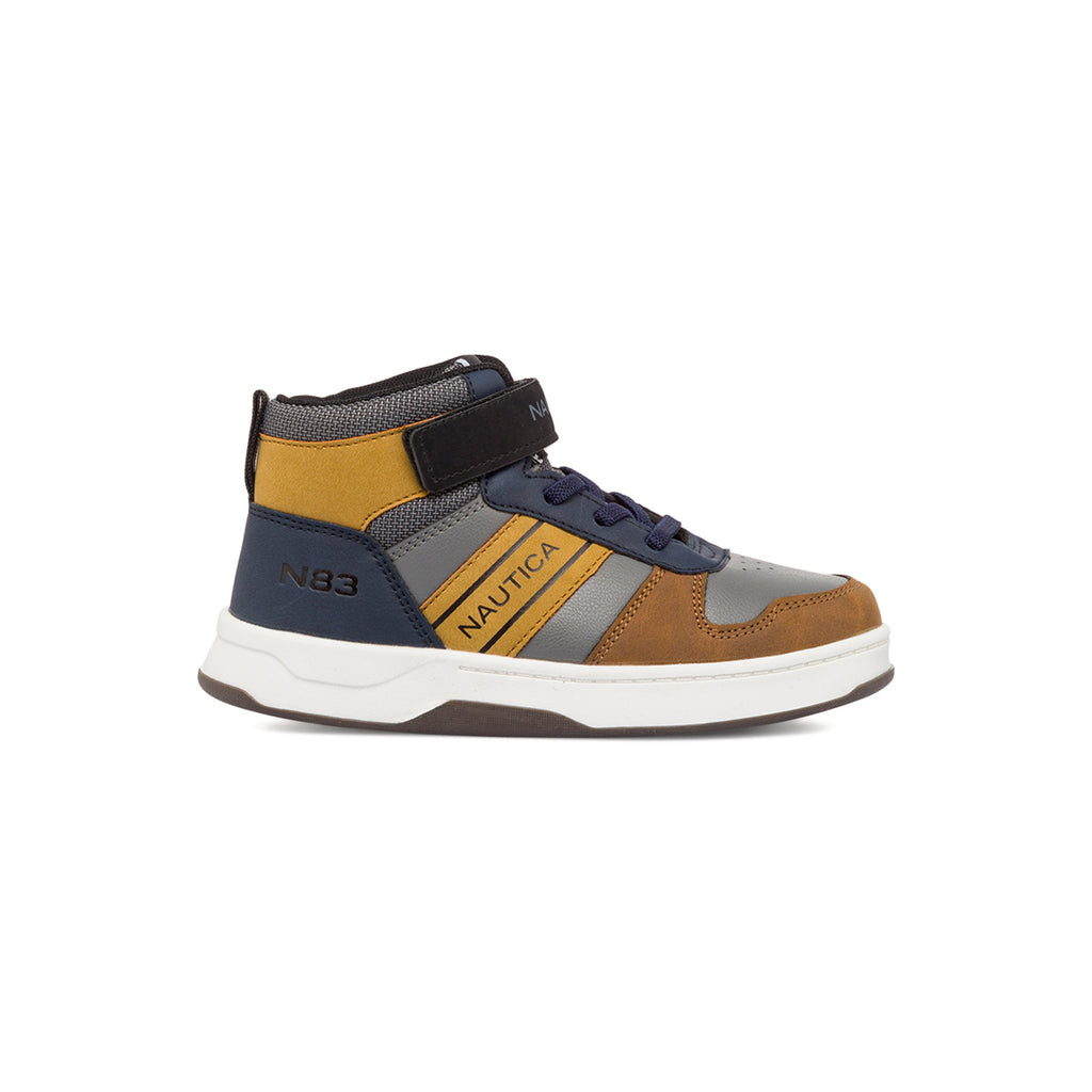 Sneakers alte da bambino grigie e blu navy con logo Nautica