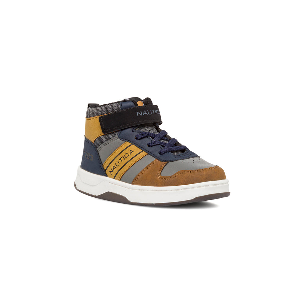 Sneakers alte da bambino grigie e blu navy con logo Nautica