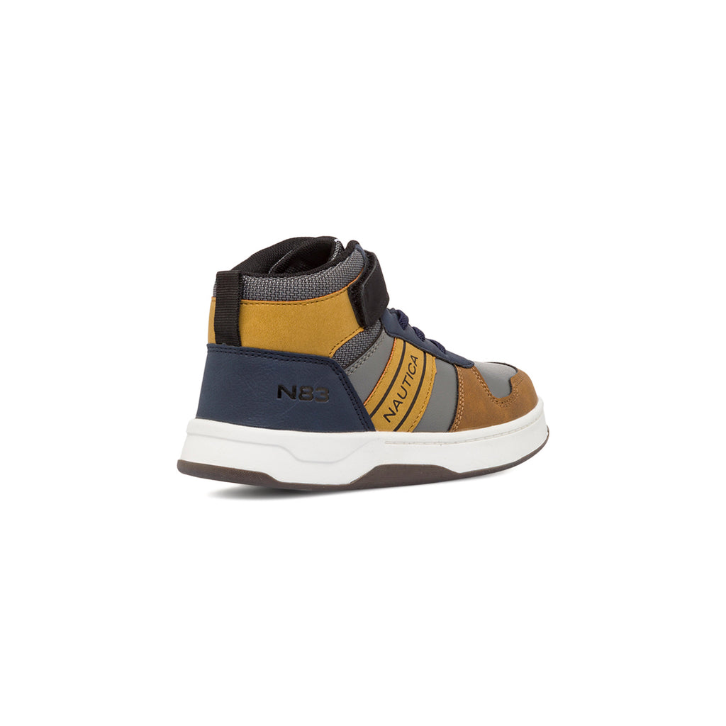 Sneakers alte da bambino grigie e blu navy con logo Nautica