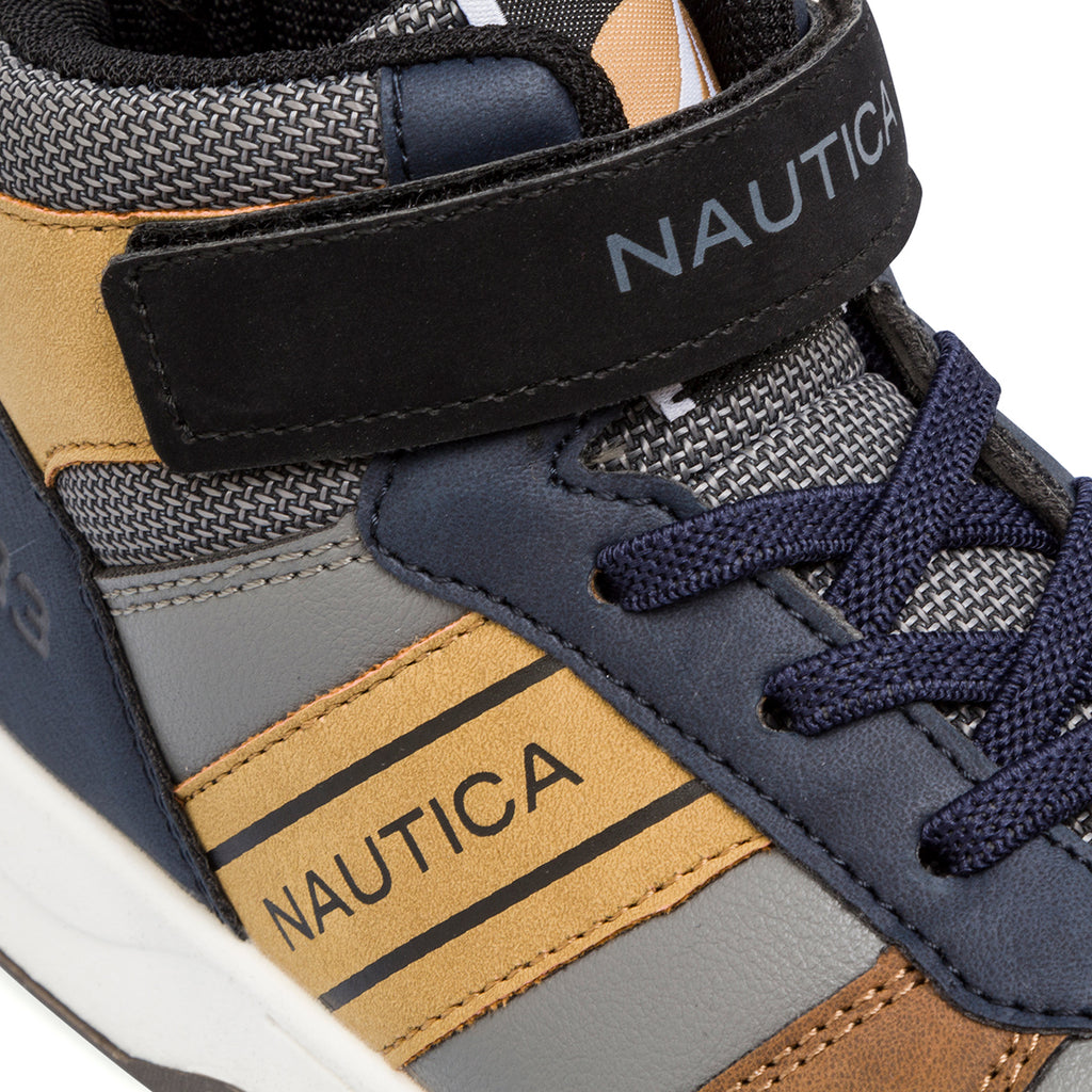 Sneakers alte da bambino grigie e blu navy con logo Nautica
