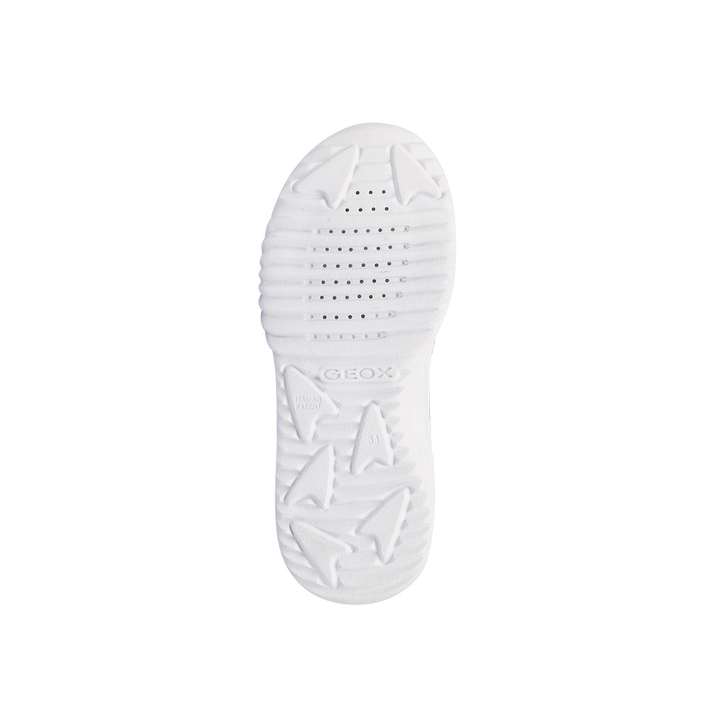 Sneakers traspiranti da ragazzo blu con stampa e luci Geox