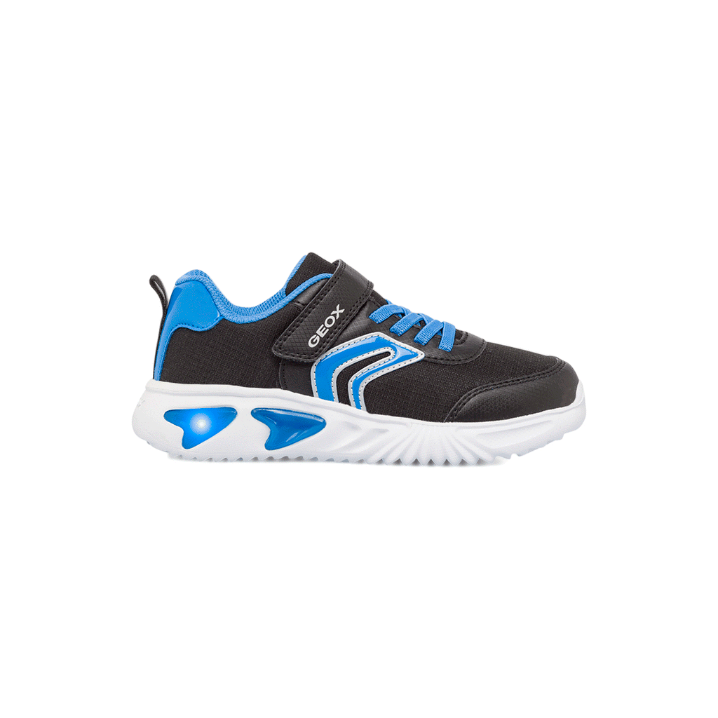 Sneakers traspiranti da bambino Geox nere e blu con luci nella suola