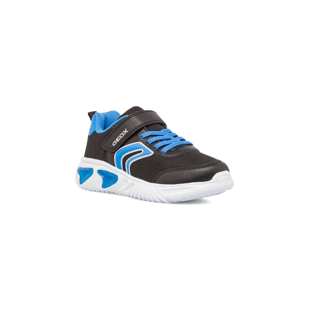 Sneakers traspiranti da bambino Geox nere e blu con luci nella suola