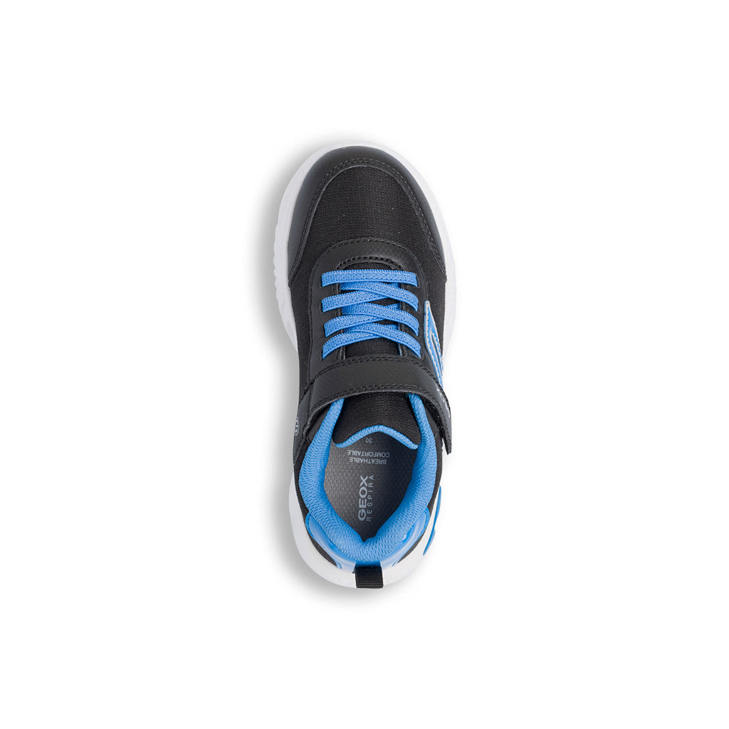 Sneakers traspiranti da bambino Geox nere e blu con luci nella suola