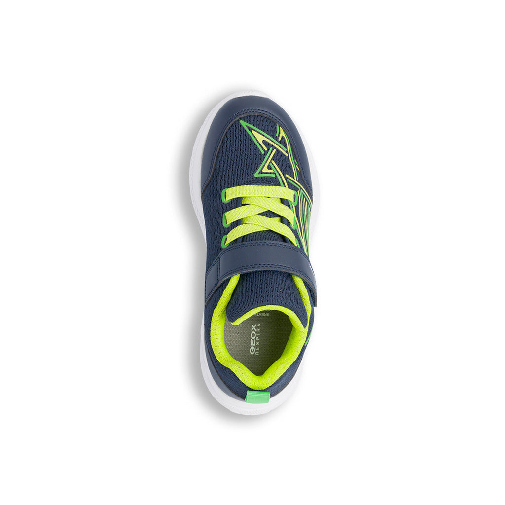 Sneakers traspiranti da ragazzo blu e giallo fluo Geox