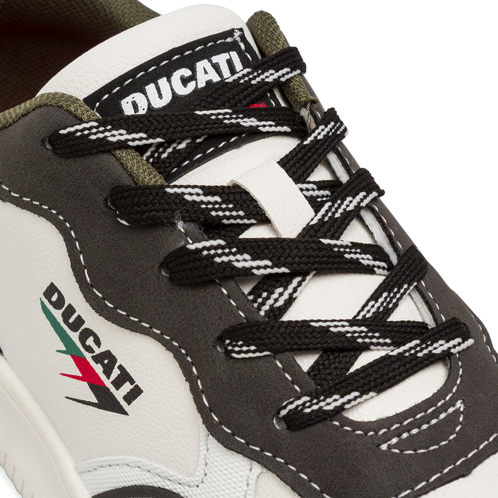 Sneakers da ragazzo grigie e bianche con logo Ducati