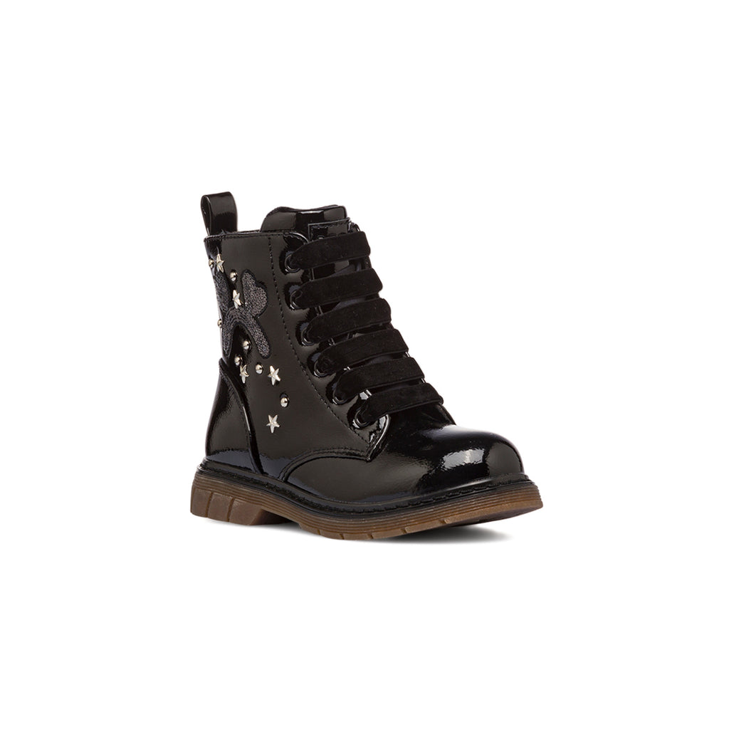 Anfibi neri da bambina effetto vernice Le Scarpe di Alice