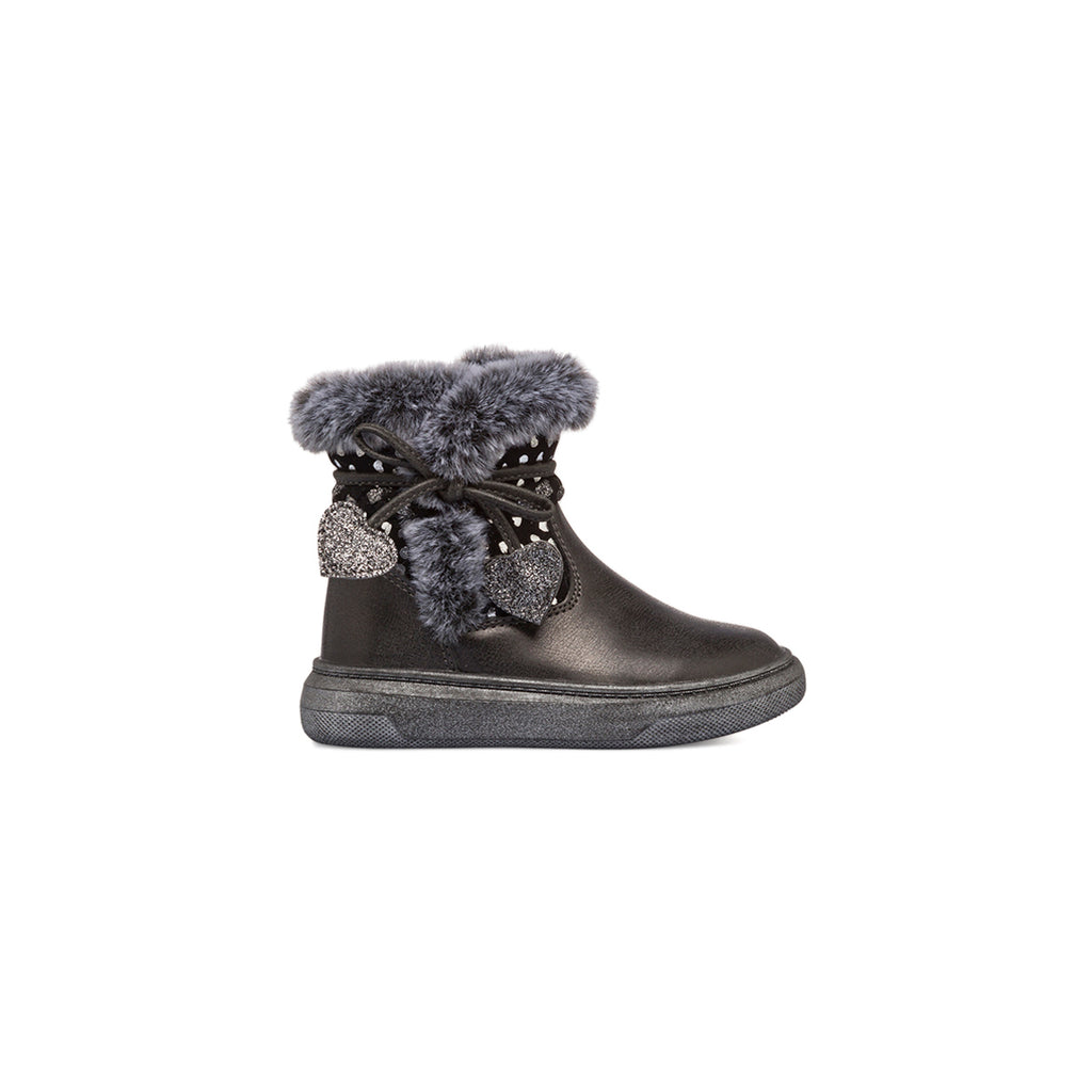 Stivaletti imbottiti neri metal da bambina con finta pelliccia Le Scarpe di Alice