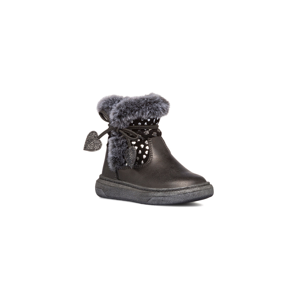 Stivaletti imbottiti neri metal da bambina con finta pelliccia Le Scarpe di Alice