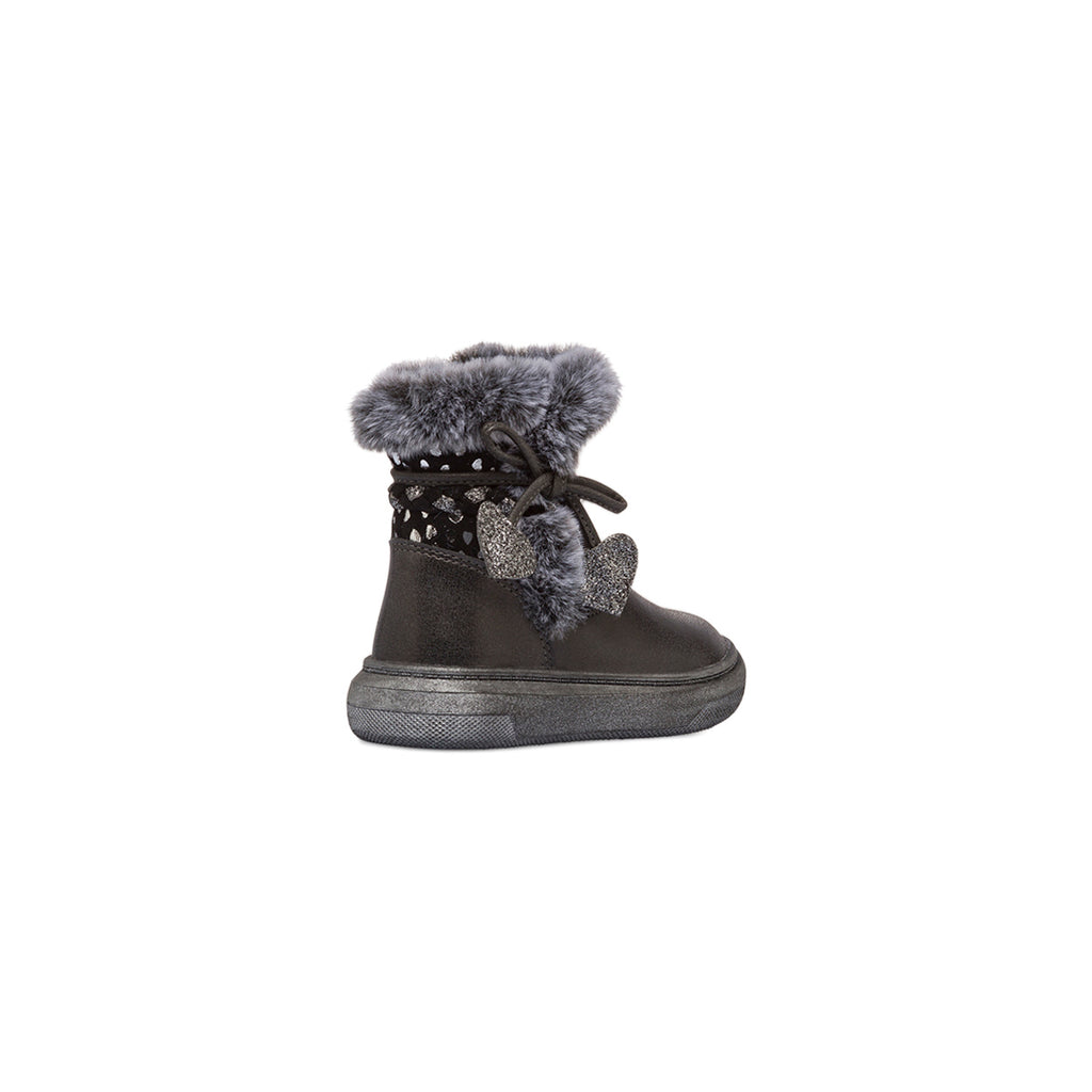 Stivaletti imbottiti neri metal da bambina con finta pelliccia Le Scarpe di Alice