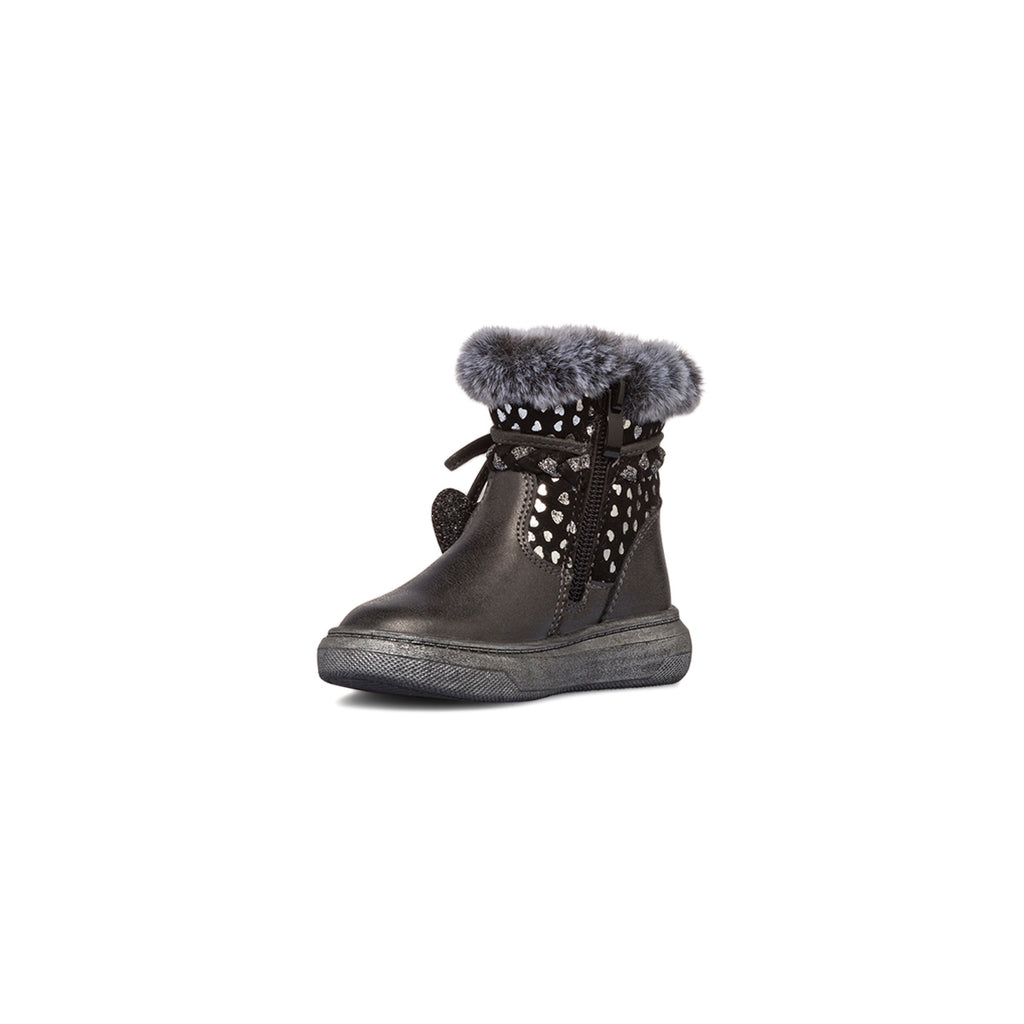 Stivaletti imbottiti neri metal da bambina con finta pelliccia Le Scarpe di Alice