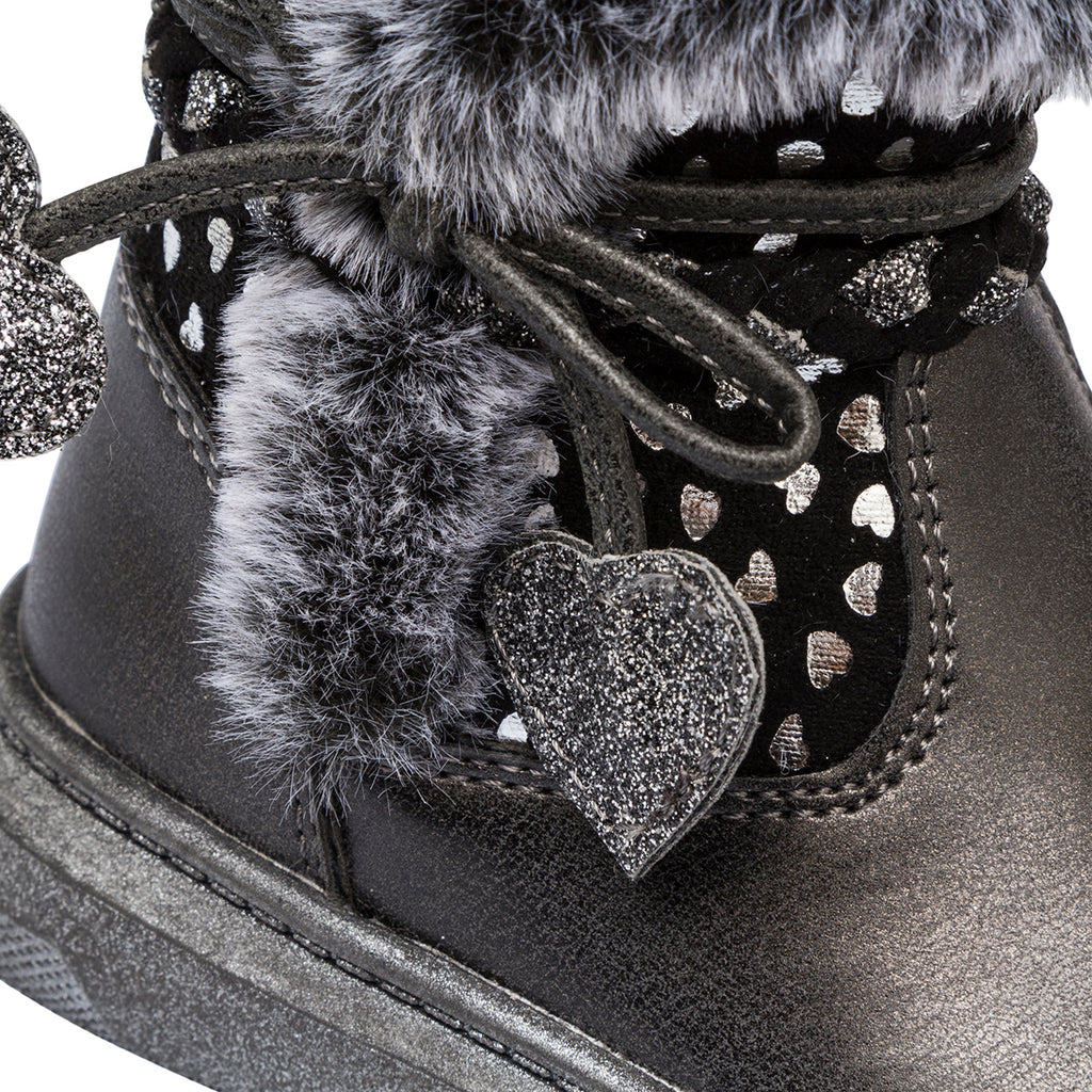 Stivaletti imbottiti neri metal da bambina con finta pelliccia Le Scarpe di Alice