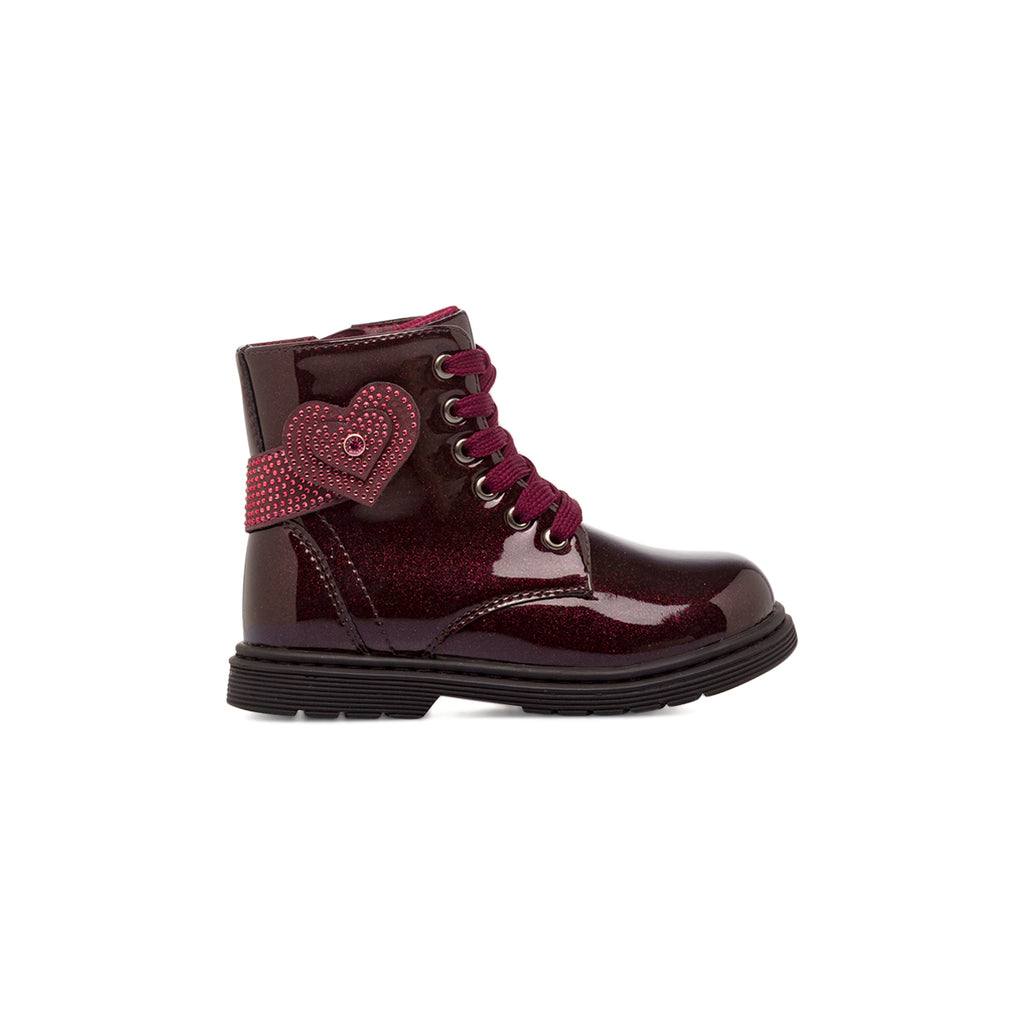 Anfibi bordeaux da Bambina con cuori e strass Dieci Baci