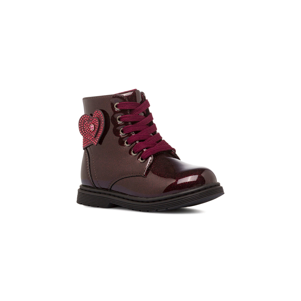 Anfibi bordeaux da Bambina con cuori e strass Dieci Baci
