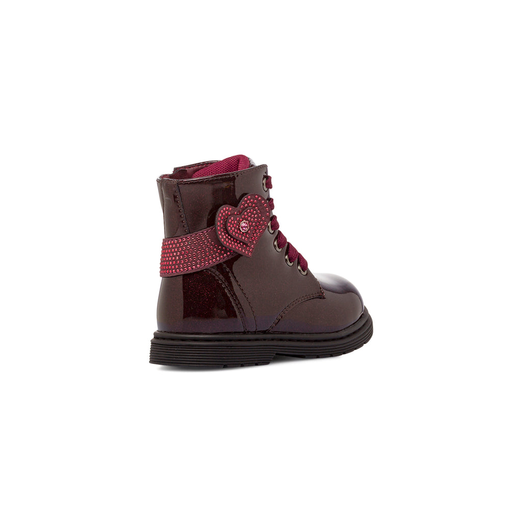 Anfibi bordeaux da Bambina con cuori e strass Dieci Baci