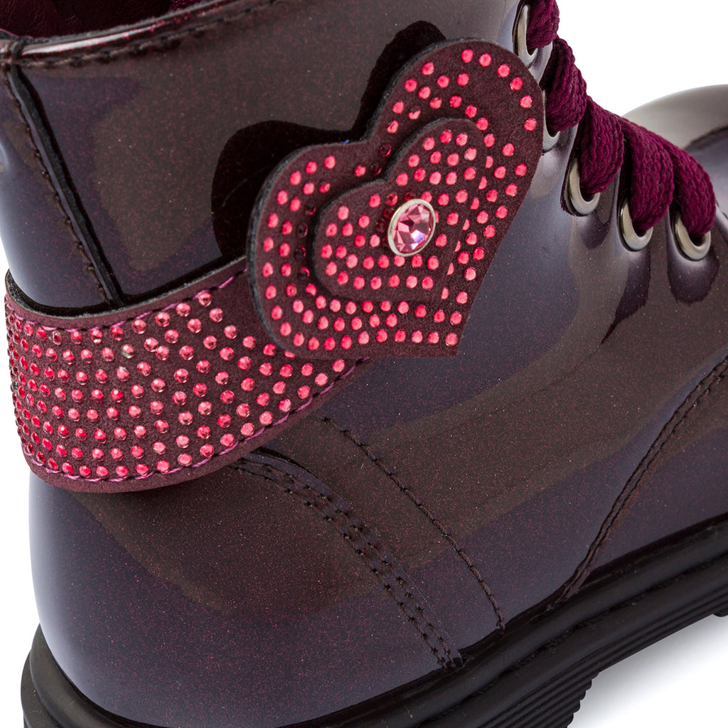 Anfibi bordeaux da Bambina con cuori e strass Dieci Baci