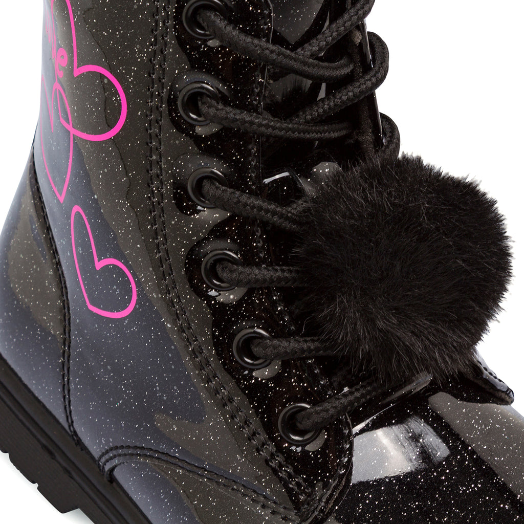Anfbi neri Dieci Baci per bambina glitterati con pompon