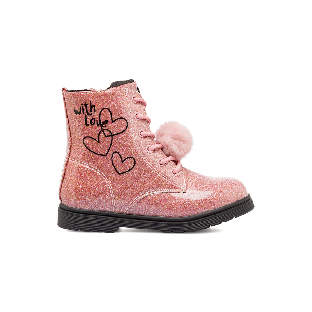 Anfibi da bambina rosa Dieci Baci glitterati con stampa cuori