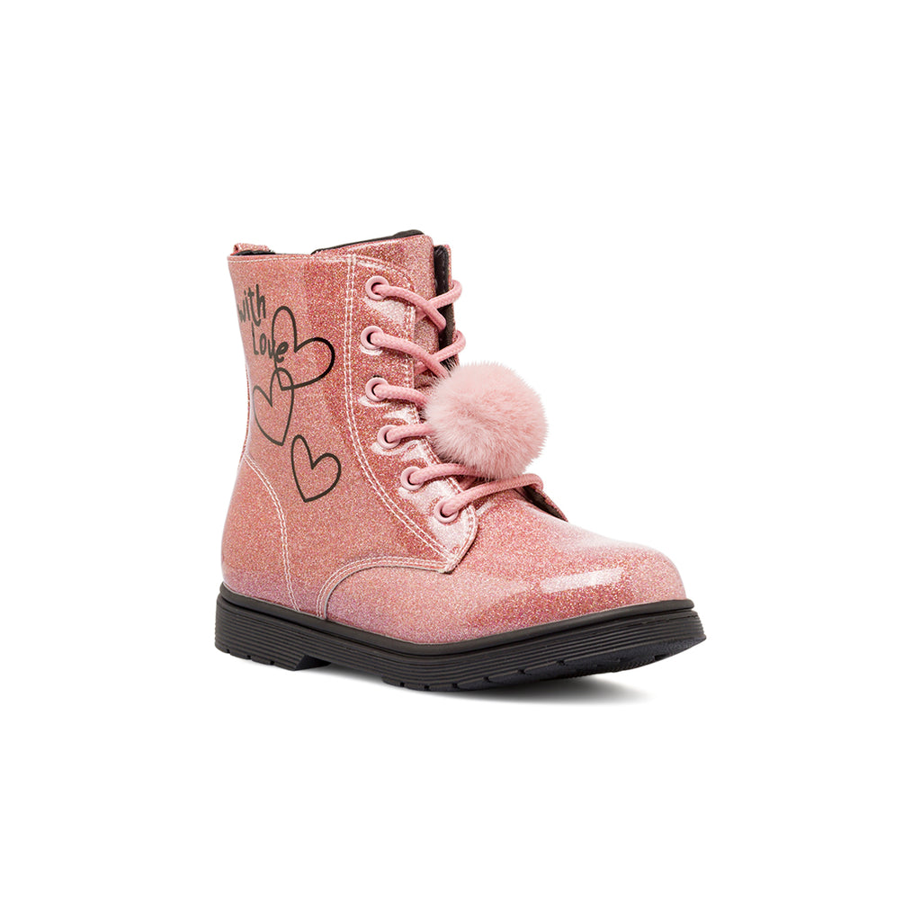 Anfibi da bambina rosa Dieci Baci glitterati con stampa cuori