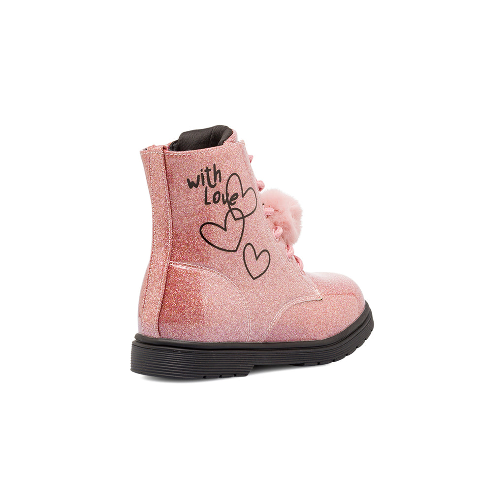 Anfibi da bambina rosa Dieci Baci glitterati con stampa cuori