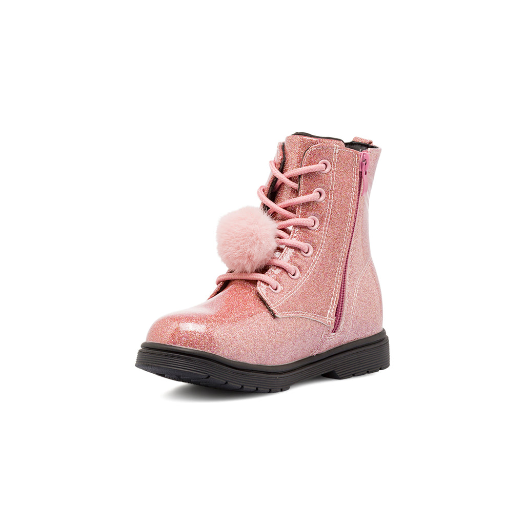 Anfibi da bambina rosa Dieci Baci glitterati con stampa cuori
