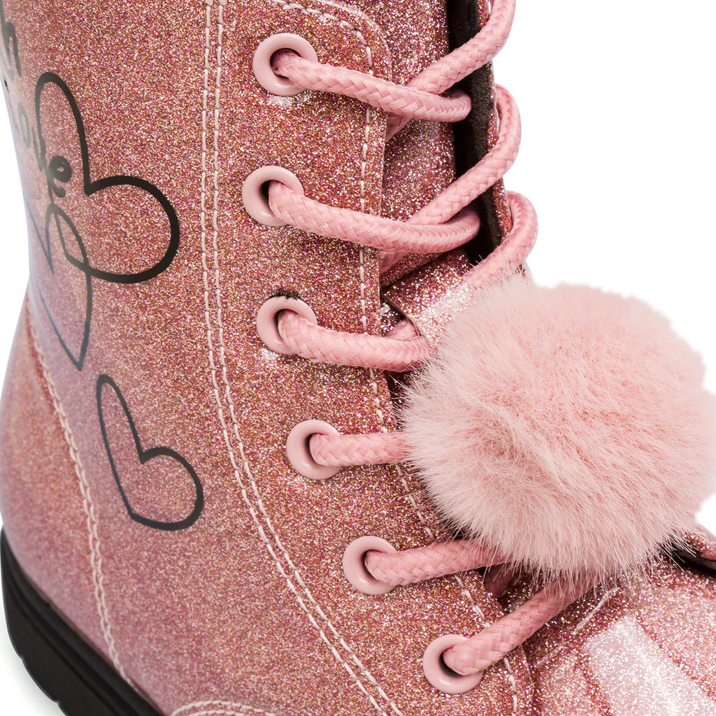Anfibi da bambina rosa Dieci Baci glitterati con stampa cuori